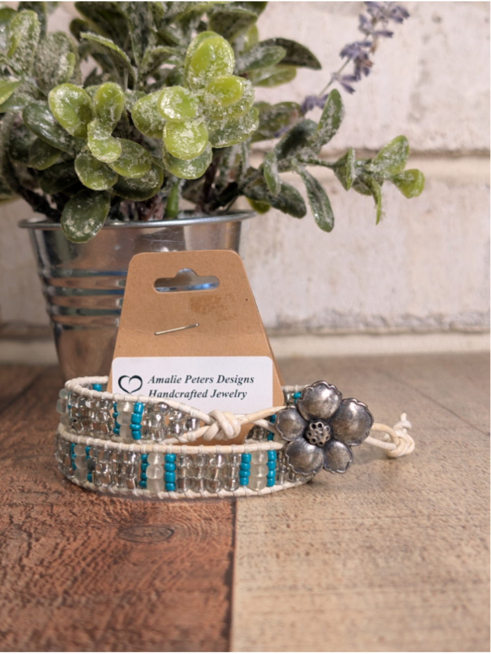NEW Artisan Boho Double Wrap Triple Layer Beaded White Leather Button Bracelet